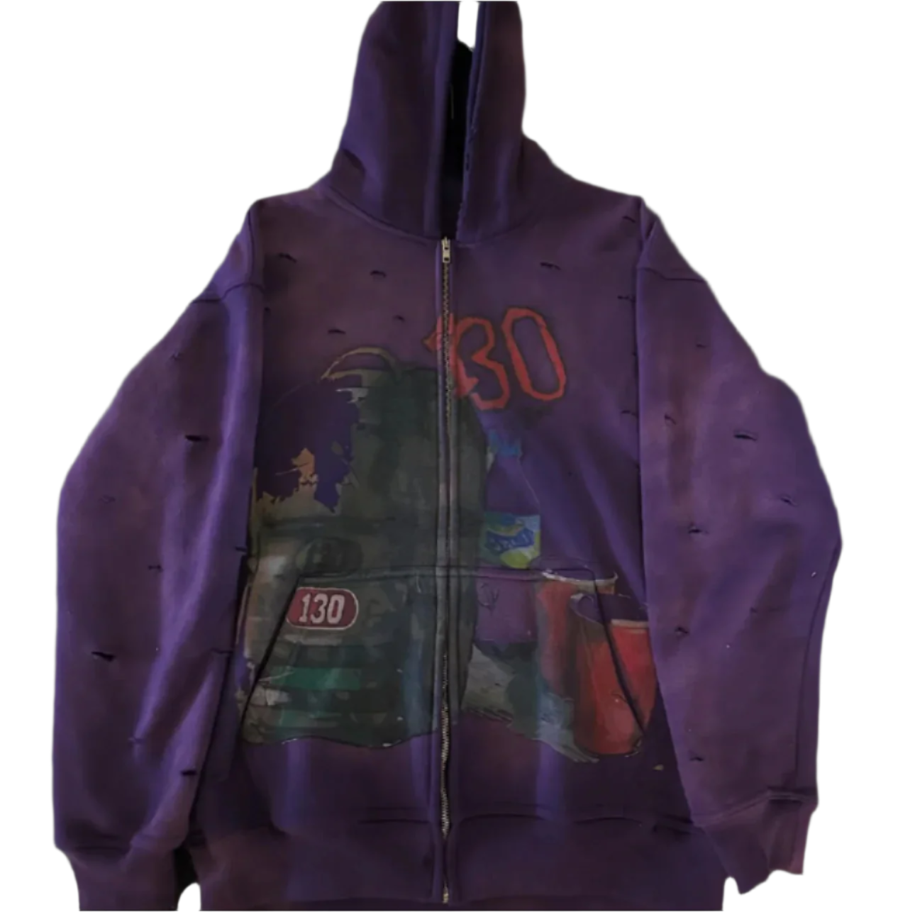 130" Distressed Hoodie – Acid Washed Rueindustries